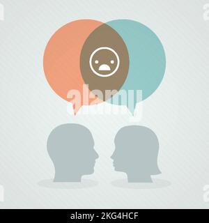 Dialog über Unglücklichsein. Sprechblasen, Frauen- und Männerkopf. Vektorgrafik, flaches Design Stock Vektor