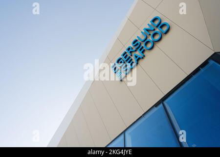 Lemberg, Ukraine - 09. Oktober 2022: Egersund Seafood Supermarket Norway Chain, Fisch und Meeresfrüchte Supermarkt. Stockfoto