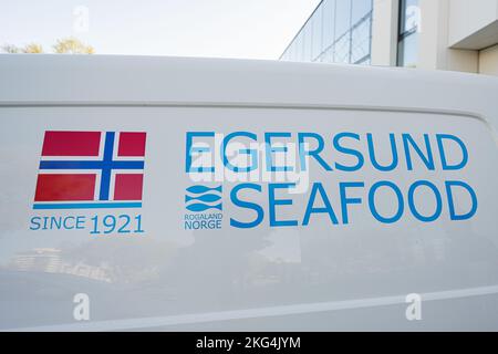 Lemberg, Ukraine - 09. Oktober 2022: Egersund Seafood Supermarket Norway Chain, Fisch und Meeresfrüchte Supermarkt. Stockfoto