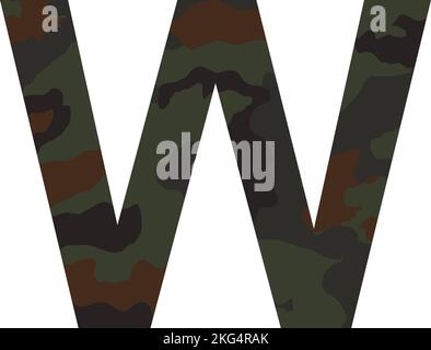 Englisches Alphabet Buchstabe W, Khaki-Stil isoliert auf weißem Hintergrund - Vektor-Illustration Stock Vektor