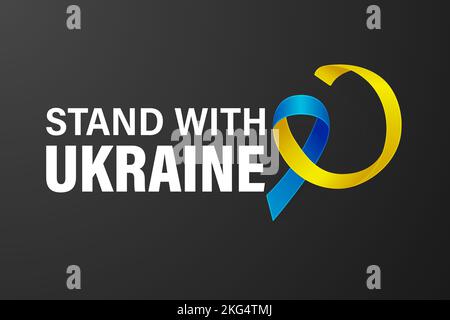 Stehe mit der Ukraine. Anti war Call mit dem Smbol des Friedens mit blauem und gelbem Seidenband. Farben Der Ukrainischen Flagge. Kampf, Protest, Unterstützung Der Ukraine Stock Vektor