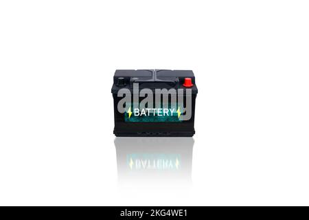 Versiegelte wartungsfreie Autobatterie SMF, Objekt isoliert auf weißem Hintergrund mit Clipping-Pfad Stockfoto