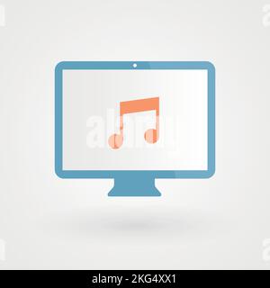 Desktop und musikalische Note. Audiokonzept. Vektorgrafik, flaches Design Stock Vektor