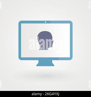 Desktop und Kopf. Konzept der psychischen Gesundheit. Vektorgrafik, flaches Design Stock Vektor