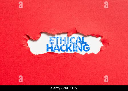 Textunterschrift für ethisches Hacking. Konzept bedeutet, Schwächen und Schwachstellen des Computers zu lokalisieren Stockfoto