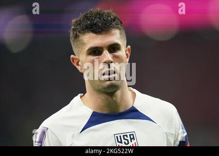 Christian Pulisic der USA während des Spiels der FIFA-Weltmeisterschaft der Gruppe B im Ahmad bin Ali Stadium, Al-Rayyan. Bilddatum: Montag, 21. November 2022. Stockfoto