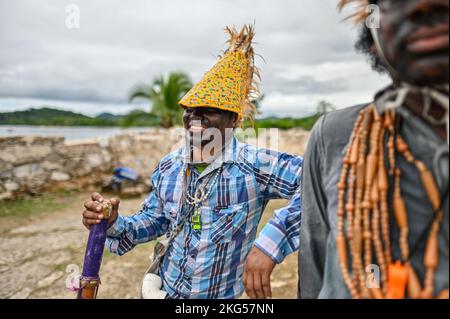 Die kongolesische Kultur, am Leben gehalten von den Nachkommen der afrikanischen Sklaven, die von den Spaniern nach Panama gebracht wurden. 2018 wurden die kongolesischen Traditionen von der UNESCO zum immateriellen Erbe der Menschheit erklärt. Während der Kolonialzeit wurde der Begriff Kongo eher als Oberbegriff für Afrika verwendet. Stockfoto