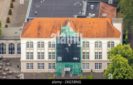 Luftaufnahme, Kurhaus Bad Hamm, Fassadensanierung, Leinwand für Westfälisches Musikfestival Hamm, Uentrop, Hamm, Ruhrgebiet, Nordrhein-Westfalen, Deutsch Stockfoto