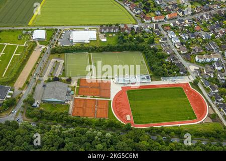 Luftaufnahme, Baustelle neuer Sportplatz an der Sportanlage HSC, Hammer Sportclub, zwischen Hubert-Westermeier-Straße und in der Fuchshöhle, Stockfoto