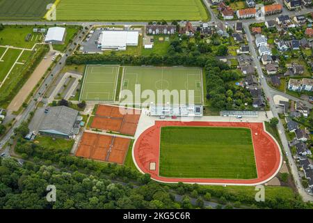 Luftaufnahme, Baustelle neuer Sportplatz an der Sportanlage HSC, Hammer Sportclub, zwischen Hubert-Westermeier-Straße und in der Fuchshöhle, Stockfoto