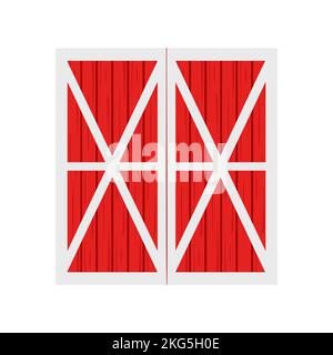 Rote Lagerhaustür aus Holz isoliert auf weißem Hintergrund. Vorderansicht. Element der landwirtschaftlichen Gebäudekonstruktion. Vektorgrafik Cartoon-Illustration. Stock Vektor