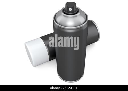 Dosen Sprühfarbe isoliert auf weißem Hintergrund. Sprühflasche und Spender Stockfoto