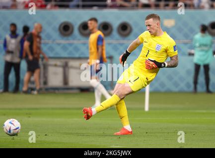 England-Torwart Jordan Pickford während der FIFA Weltmeisterschaft 2022, Gruppe-B-Fußballspiel zwischen England und dem Iran am 21. November 2022 im Khalifa International Stadium in Doha, Katar - Foto Jean Catuffe / DPPI Stockfoto