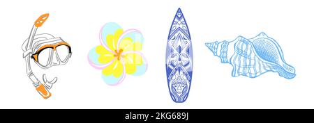 Satz von Symbolen Urlaub auf der Insel Vektor-Illustration Stock Vektor