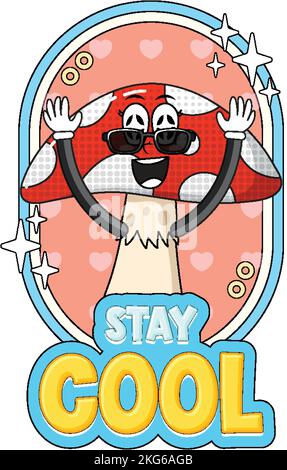 Pilz Cartoon-Figur mit bleiben cool Abzeichen Illustration Stock Vektor