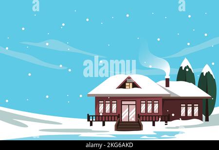 Haus Baum im Schnee Herbst Winter Illustration Stock Vektor