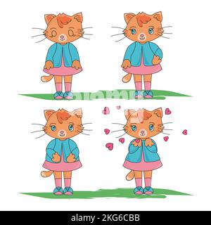 KATZE FIGUREN Cartoon lächelndes Tier Vektor Illustration Set für Druck Stock Vektor