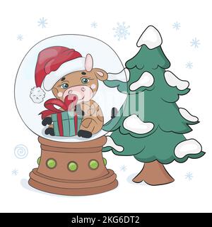 WEIHNACHTSBAUM STIER Frohe Weihnachten Neujahr Tier Winter Cartoon Urlaub Clip Art Vektor Illustration Set für Print Stock Vektor