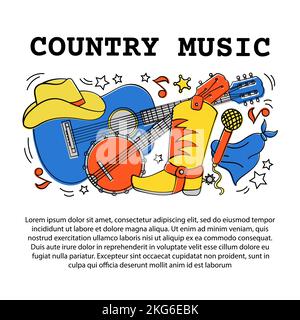 COUNTRY MUSIC ARTIKEL American Cowboy Western Festival Vektor Illustration für Print Stock Vektor