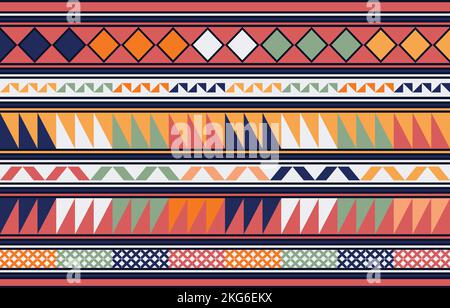 Abstrakt Nahtloses ethnisches Akha bestickter Stoff Musterdesign für Textil, Kleidung, Hintergrundmuster, Textur und Möbel Ornament Print für Stock Vektor