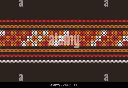 Abstrakt Nahtloses ethnisches Akha bestickter Stoff Musterdesign für Textil, Kleidung, Hintergrundmuster, Textur und Möbel Ornament Print für Stock Vektor