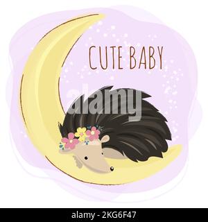NIEDLICHE IGEL Nacht Cartoon Frühling Wald Baby Tier Hand gezeichnet Vektor Illustration Set für Print Stock Vektor