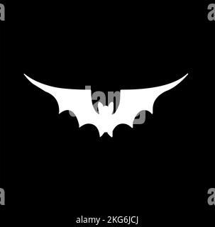 Eine Vektordarstellung einer weißen Fledermaus mit süßen Ohren und großen Flügeln auf schwarzem Hintergrund Stock Vektor