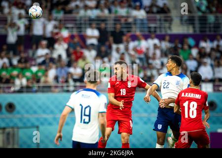 Doha, Katar. 21.. November 2022. Tor zum 1:0 durch Jude Bellingham (England) gegen Majid Hosseini (Iran) England - Iran Weltmeisterschaft 2022 in Katar 21.11.202 Stockfoto