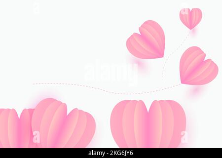 Rosa Herz auf weißem Papier abstrakter Hintergrund mit Himmel- und Liniendesign für valentinstag-Festival, Muttertag´s, Poster Herz, Banner, Geschenkkarte. Stock Vektor