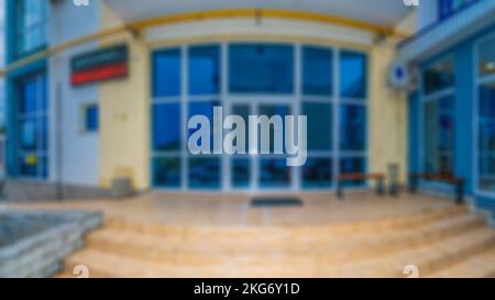 Abstrakte Unschärfe und Unschärfe im Hotel Resort und Lobby Interieur, langer Flur, Apartment, Eigentumswohnung, Hotel, Gewerbliches Bürogebäude. Perfekt Stockfoto