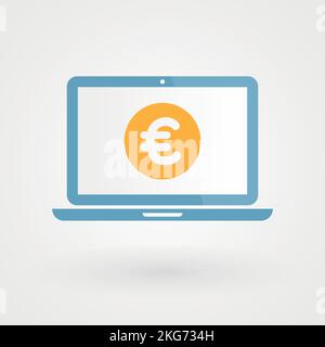 Laptop und Euro. Konzept der Münze. Vektorgrafik, flaches Design Stock Vektor