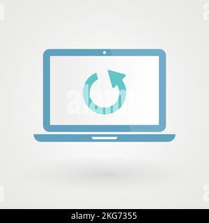 Laptop und Aktualisierungssymbol. Konzept des Rücksetzens. Vektorgrafik, flaches Design Stock Vektor