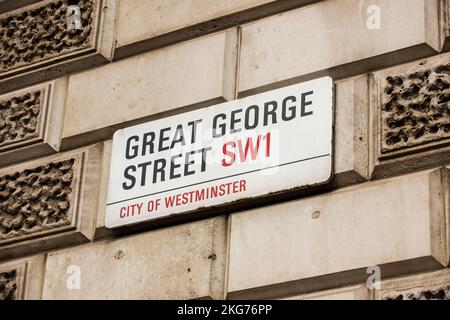 Great George Street Schild, Westminster, London, England, Großbritannien Stockfoto