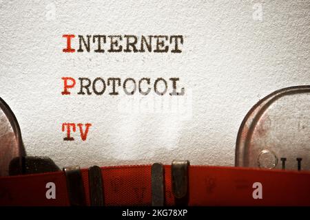 Internet-Protokoll-tv-Phrase mit Schreibmaschine geschrieben. Stockfoto
