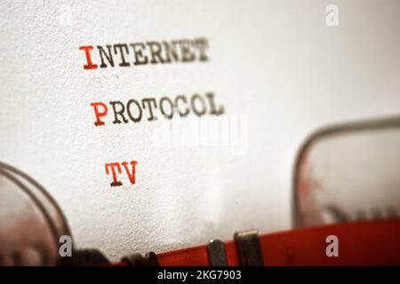 Internet-Protokoll-tv-Phrase mit Schreibmaschine geschrieben. Stockfoto