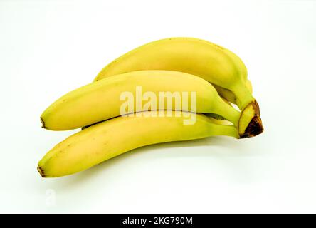 Bananenstrauß auf weißem Hintergrund mit Clipping-Pfad und voller Schärfentiefe isoliert. Stockfoto