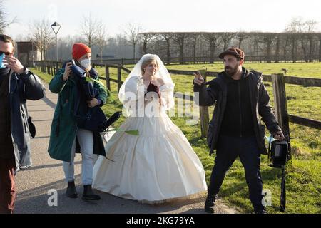 Spencer Jahr : 2021 GB / Deutschland / USA / Chile Regisseur : Pablo Larraín Kristen Stewart, Pablo Larraín Filmaufnahmen Stockfoto