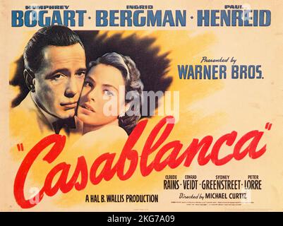 Casablanca Jahr : 1942 USA Regisseur : Michael Curtiz Humphrey Bogart, Ingrid Bergman American Poster Stockfoto