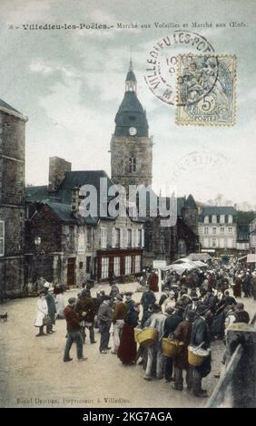 Villedieu-Les-Poëles Land: Frankreich. Departement: 50 - Manche. Region: Normandie (vormals Basse-Normandie). Alte Postkarte, Ende des 19.. - Anfang des 20.. Jahrhunderts. Stockfoto