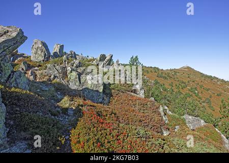 Frankreich, Haute-Loire, Les Estables, Nordgipfel des Mont Mézenc, Felskämme Stockfoto