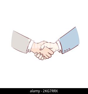 Handschlag. Vektor-Cartoon-Illustration von männlichen Händen in Geschäftsanzügen, die sich gegenseitig schütteln. Stock Vektor