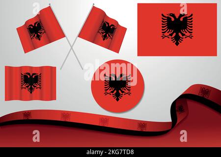 Eine Reihe von Nationalflaggen Albaniens in verschiedenen Mustern Stock Vektor
