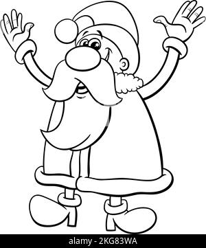 Schwarz-Weiß-Cartoon-Illustration von Santa Claus auf Weihnachtszeit Malseite Stock Vektor