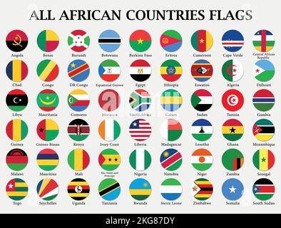 Eine Vektordarstellung der Flaggensymbole von 54 afrikanischen Ländern auf weißem Hintergrund Stock Vektor