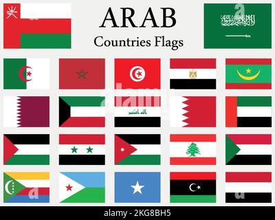 Ein Vektorsatz von 22 arabischen Landesflaggen Stock Vektor