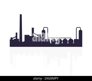 Chemiewerk, Petrochemische Industrie Silhouette Logo-Design. Ölraffinerie-Anlage bilden Industrie Petroleum Zone, Raffinerie Ausrüstung Pipeline Stahl. Stock Vektor