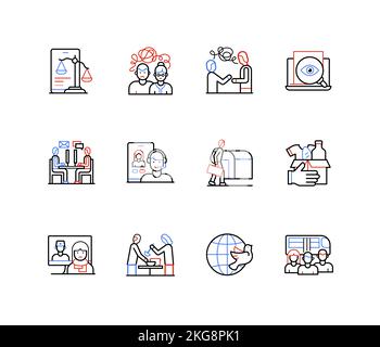 Unterstützung der Migration – moderne Symbole im farbenfrohen Liniendesign Stock Vektor