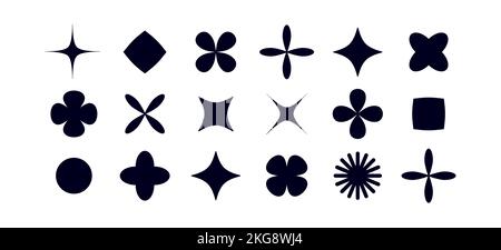 Elemente im Grafikstil. Satz geometrisches Design-Element, Symbol, Vorlage für Muster, Liniengrafik, Webdesign, Minimalistisches geometrisches Zeichen, Stern, Blume, Form, abstrakte Form. Vektorgrafik Stock Vektor