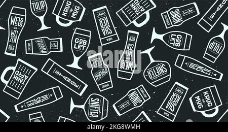 Nahtloses Muster, Bier Tischset. Nahtloses Muster mit Bierglas-Typen. Grafikdesign für Bar, Pub, Restaurant, Bier Thema. Bier Tischset und grafischer Dessin Druck. Vektorgrafik Stock Vektor