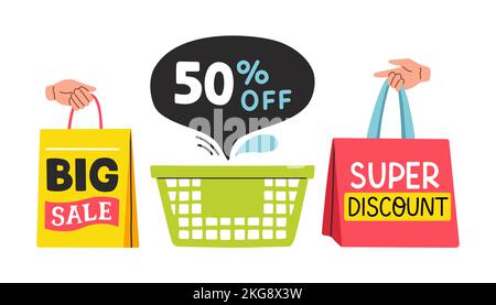Großer Verkauf, super Rabatt mit 50 Prozent Rabatt. Promotion Poster Vorlage super Verkauf Vektor Illustration Stock Vektor